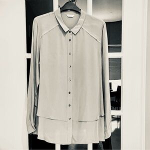 NWOT Poetry Double Layer Pale Gray Silk Blouse Size 12
